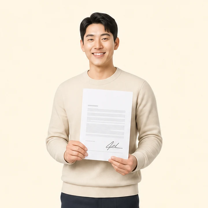 신용회복 현대 아반떼 장기렌트 서면 견적서를 들고 있는 고객